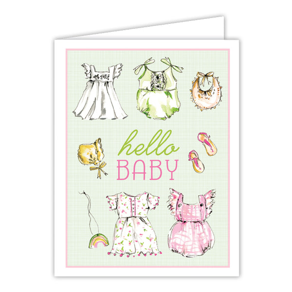 Card - Hello Baby Handpainted Baby Clothing Pink Girl
