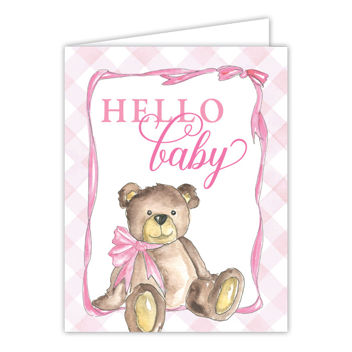 Rosanne Beck Card - Hello Baby Teddy Bear Pink Bow