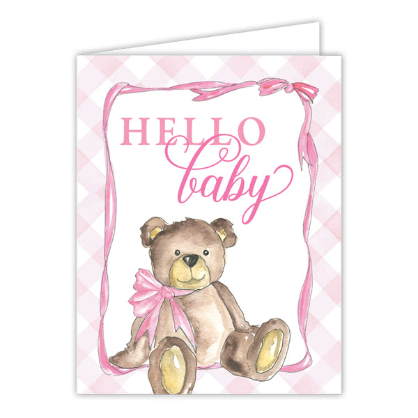 Card - Hello Baby Teddy Bear Pink Bow