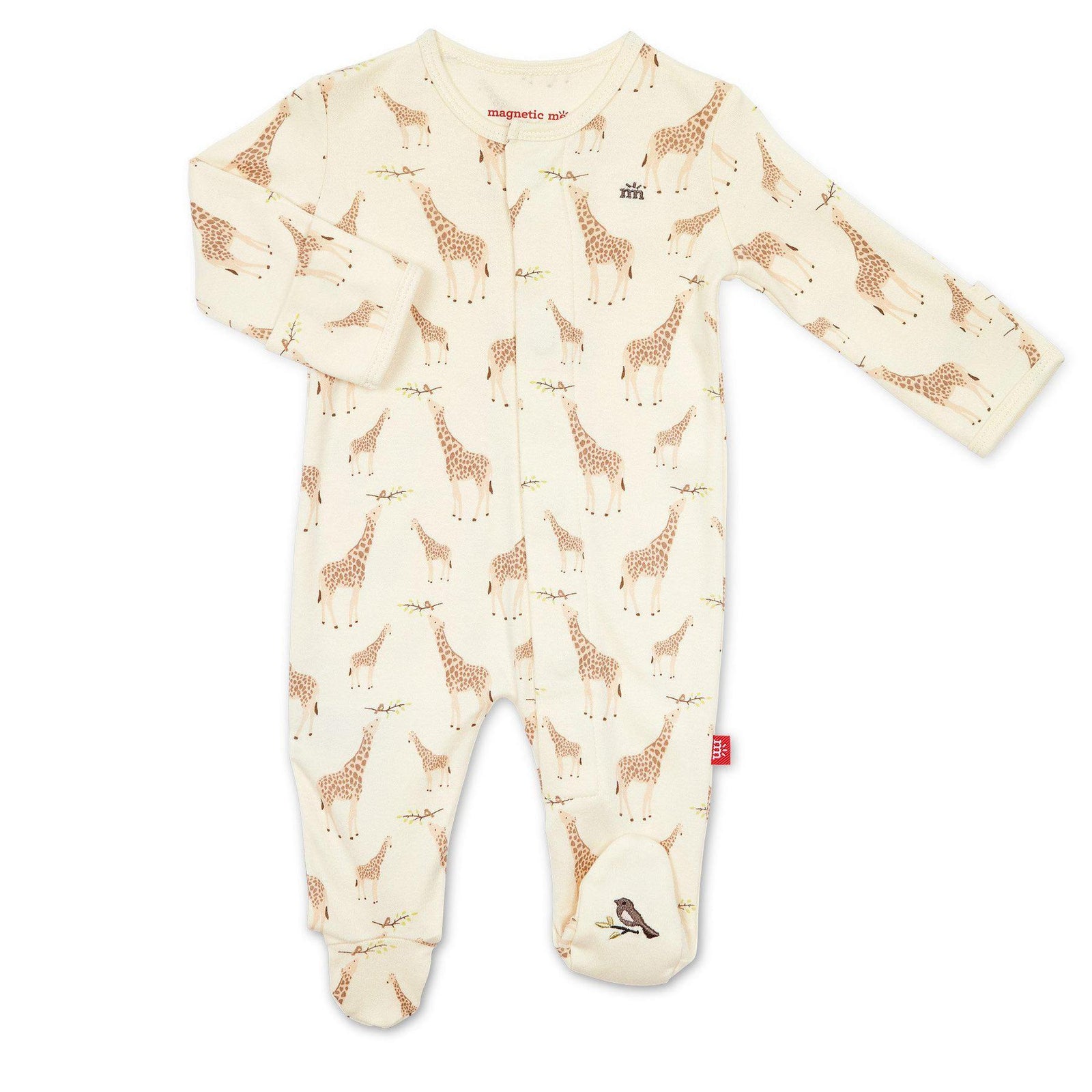 Jolie Giraffe Organic Cotton Magnetic Footie, Cream
