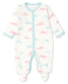 Kissy Love Whales Print Footie, Turquoise