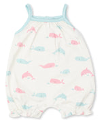 Kissy Love Whales Sleeveless Playsuit, Turquoise