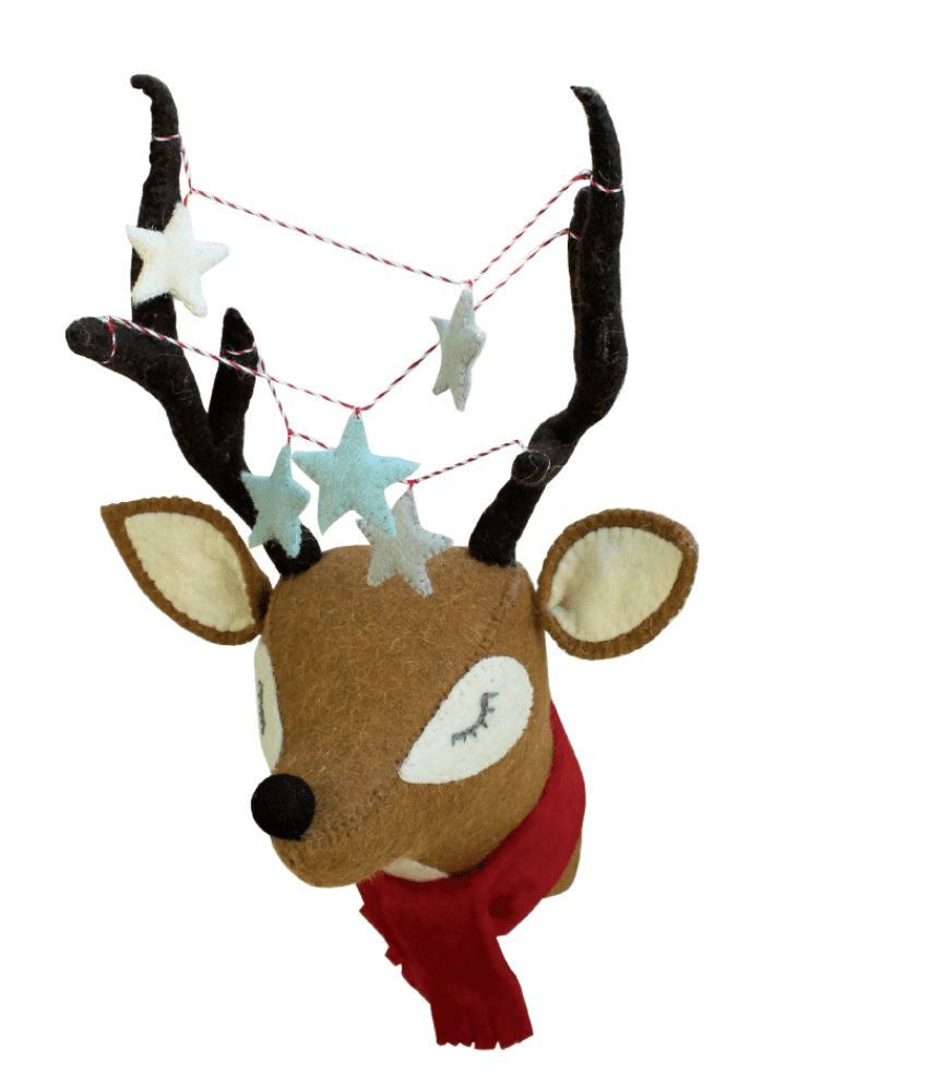 Mini Reindeer Head with Stars and Scarf