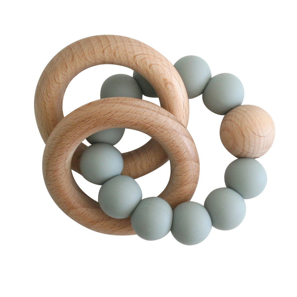 Natural Beechwood & Silicone Teether Ring Set - Sage