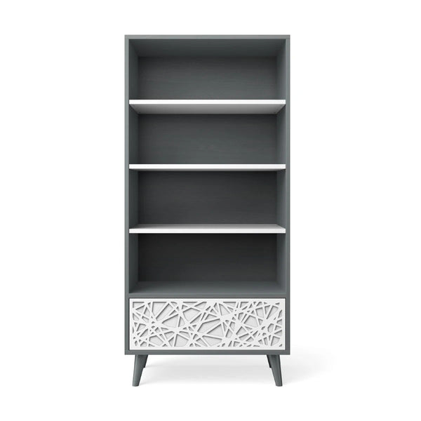 Bookcase Solid White with Vintage Grey and Stripe Laser Applique