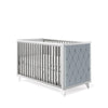 Classic Crib Tufted Panel Solid White with Grey Linen and Laser Cut Feet