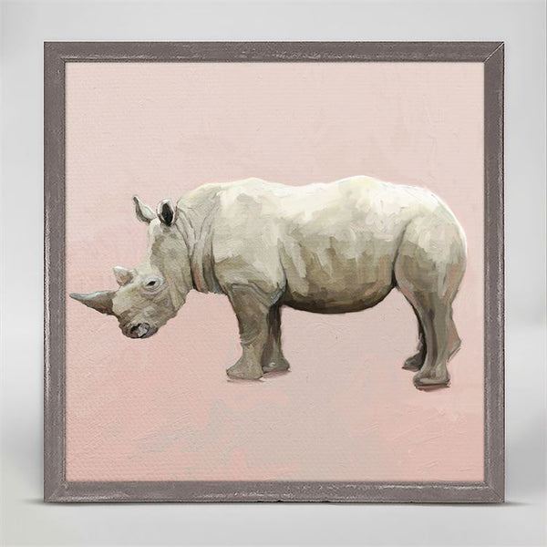 Rhino On Deep Blush, Mini Framed Canvas