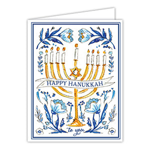 Card - Happy Hanukkah, Menorah Floral