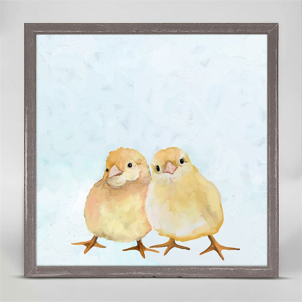 Two Chicks On Blue, Mini Framed Canvas