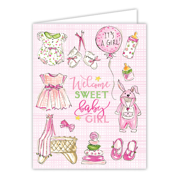 Card - Welcome Sweet Baby Girl Pink Icons