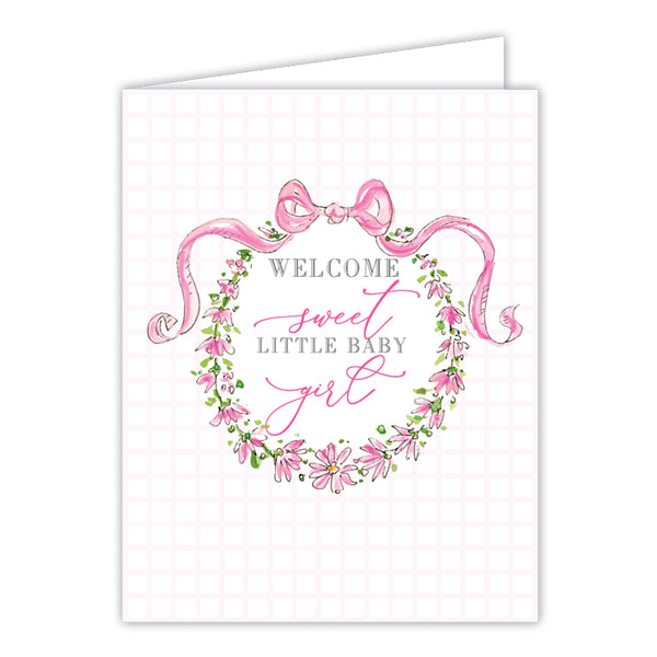 Card - Welcome Sweet Little Baby Girl Pink Wreath with Bow