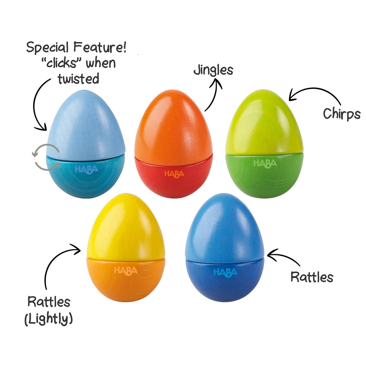 Wooden Musical Eggs, Set of 5